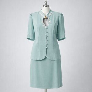 Vintage 80s Pastel Aqua Blue Skirt Suit Set